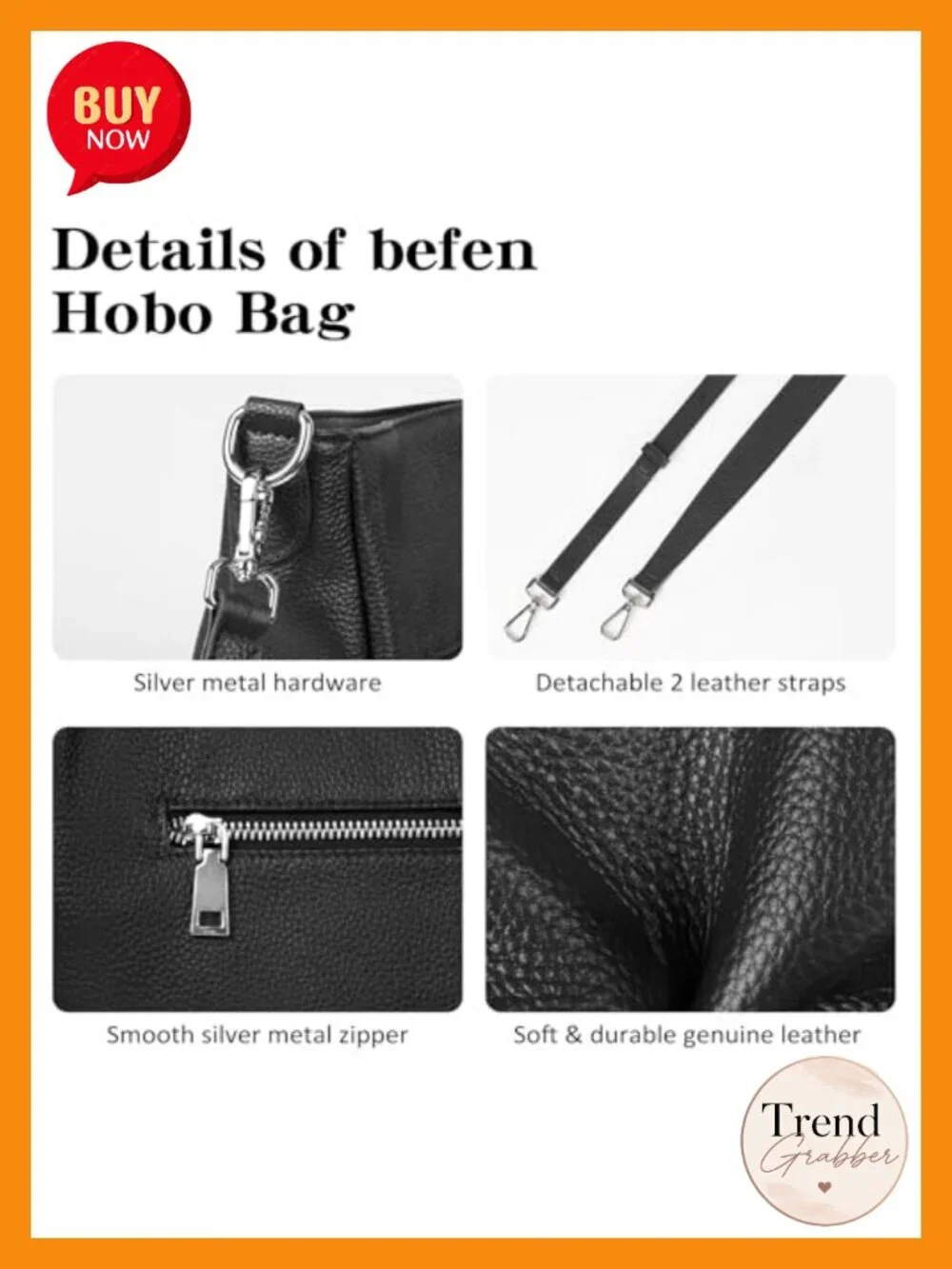 Genuine Leather Hobo Bag Crossbody Purse with 2 Straps